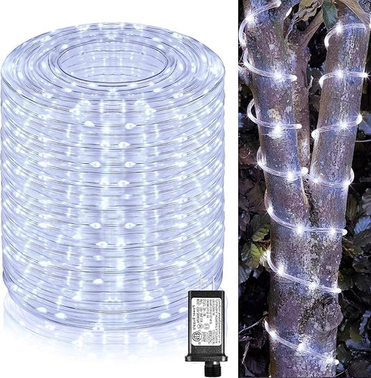 164FT Rope Lights Outdoor, 500 LED White Rope Lights Indoor Waterproof, 8 Modes Plug in Connectable String Lights for Outside Garden, Deck, Patio, Pool, Bedroom, Landscape, Party Decorations