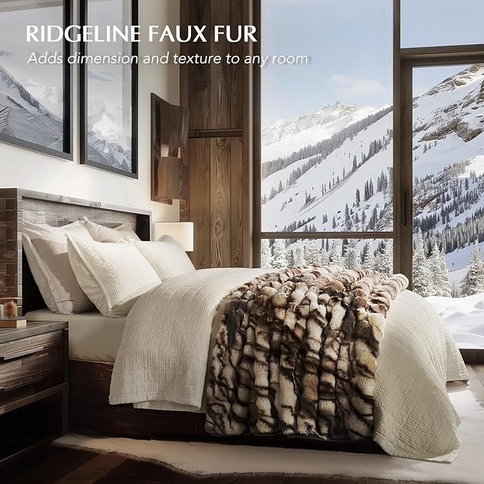 EVERGRACE Ultra Soft Luxury Fluffy Ridgeline Faux Rabbit Fur Throw Blanket, Thick Warm Bubble Throw for Bed, Cozy Plush Reversible Blankets for Couch, Chair, Sofa, Beige & Gray, 60x80 Inches, 870 GSM