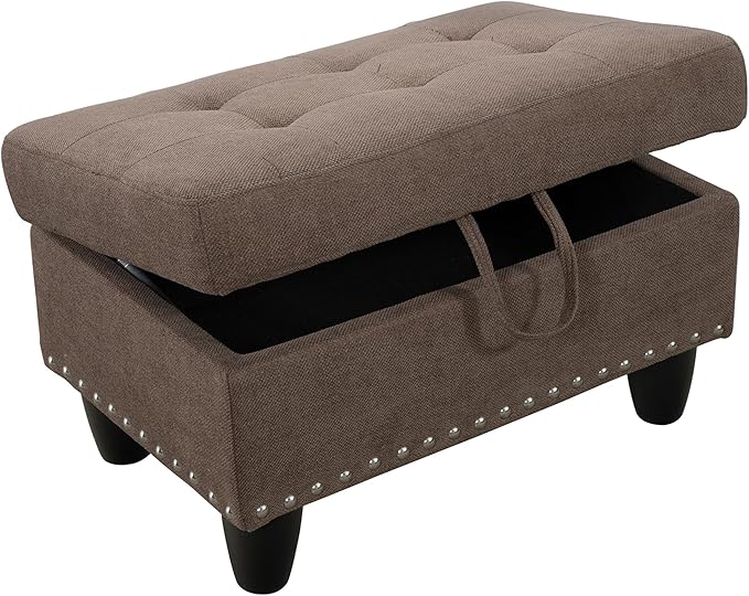 Ottoman Rectangular Storage Ottoman Bench, Footrest Stool Footstool with Lid for Living Room, Bedroom, Entryway, Brown, 28.5"x19.5"x17.5"
