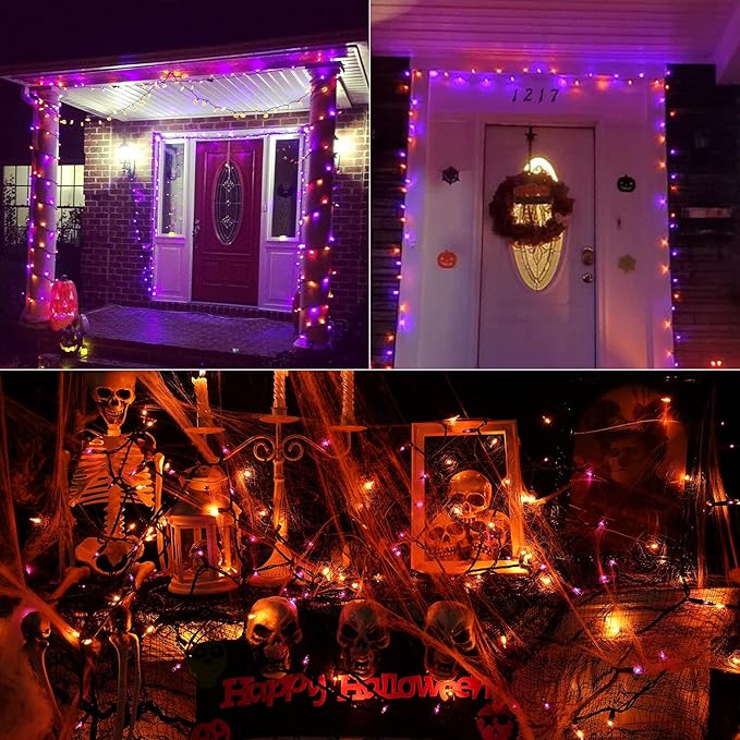 Toodour Orange & Purple Halloween Lights, 12.5ft 50 Count Incandescent Halloween String Lights, UL Certified Connectable Mini Bulbs String Lights for Outdoor, Indoor, Garden, Porch, Party, Home Decor