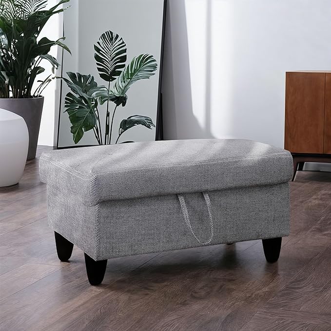 Ottoman Rectangular Storage Ottoman Bench, Flannel Footrest Stool Footstool with Lid for Living Room, Bedroom, Entryway, Gray, 28.5"x19"x17.5"