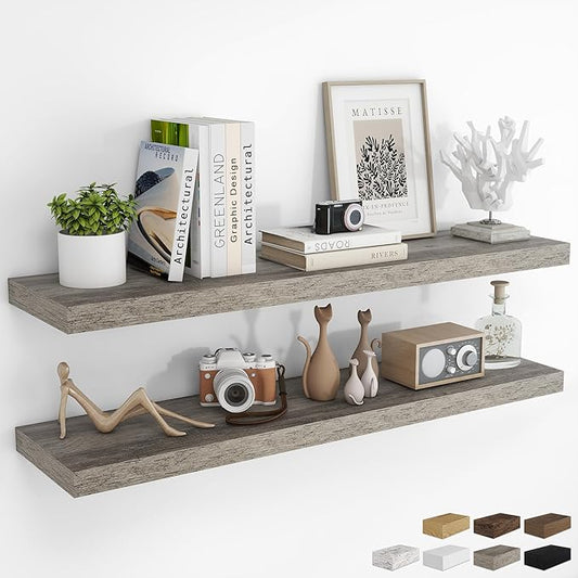RICHFOCUS 48Inch Floating Shelves for Wall 2 Pack Shelves for Bedroom|Kitchen|Bathroom Wall Mounted Rustic Wood Floating Shelf with Invisible Brackets for Books|Storage|Decor, Grey