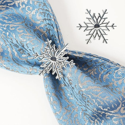 Silver Snowflake Napkin Rings Set of 12 Winter Napkins Ring Retro Serviette Buckles Silver Adornment for Christmas & Winter Dinner Parties | Elegant Holiday Table Decor | Perfect for Family Gatherings