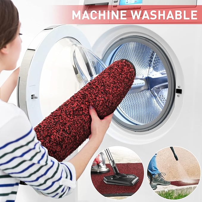 Mibao Front Door Mat, Dirt Trapper Welcome Mat for Outdoor Indoor, Non-Slip Waterproof Doormat, Durable Machine Washable Low Profile Entry Rug for Back Door Outside Patio Porch, 48" x 36", Red