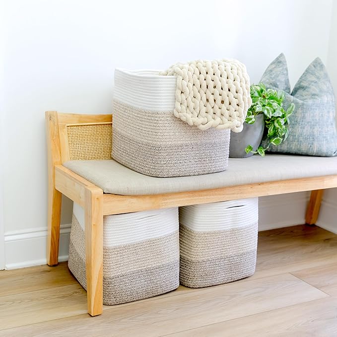 NaturalCozy 13x15x13 Kallax Storage Cubes Bins, 3 Pack | Cotton Rope Cube Storage Bin Woven Baskets for Organizing | Kallax Insert Storage Baskets for Shelves Organizer, Kids Toy, Closet Baby Nursery