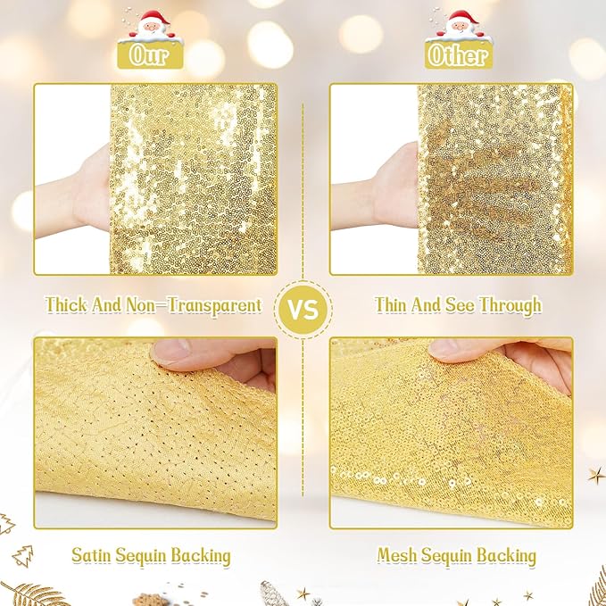 Eternal Beauty Christmas Tree Skirt, 50 Inch Gold Sequin Tree Skirt Small Xmas Tree Skirt for Christmas Tree Decorations