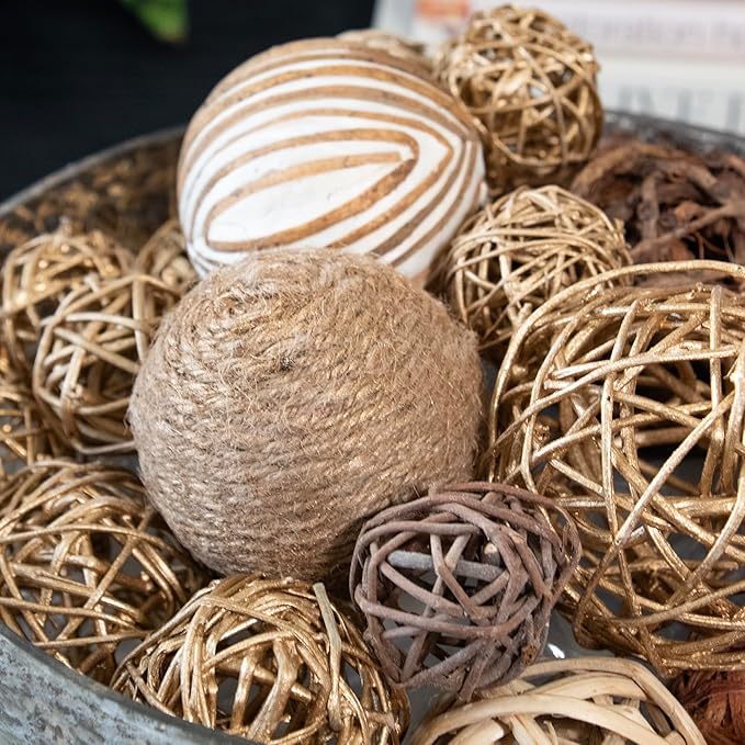 ANDALUCA Decorative Balls & Orbs Gold Natural Bag Bowl Filler Home Decor (Gold)
