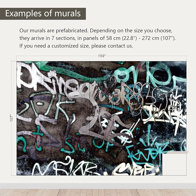 AFZEVEB-Black and White Art Graffiti Wallpaper Wall murals for Bathroom 159"x107" (Not Peel and Stick)