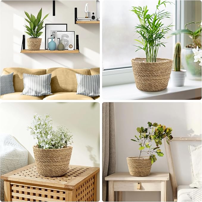 Athaliah Plant Basket, 3 PCS Plant Baskets Indoor with Plastic Liner, Water Hyacinth Woven Planters Flower Basket, Planter Basket for Rustic Boho Home Farmhouse Floor Potted Pots Decor