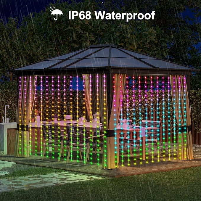 echosari Smart 600 LED Curtain Lights, 20Ft x 10Ft, Compatible with Alexa, App Control, DIY Fairy Lights, Dynamic for Backyard, Home, Wedding, Party Decor - RGB Color Changing IC