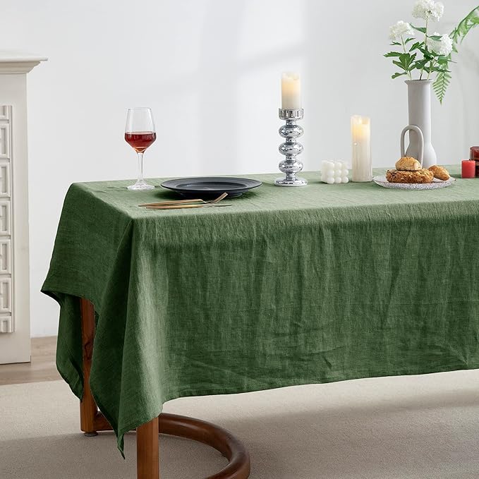 EVERLY 100% Pure Linen Rectangle Tablecloths 60x108Inches for Dining,Buffet Parties,Picnic,Events,Weddings and Restaurants,Decorative Halloween,Thanksgiving Machine Washable Tablecloths-Green