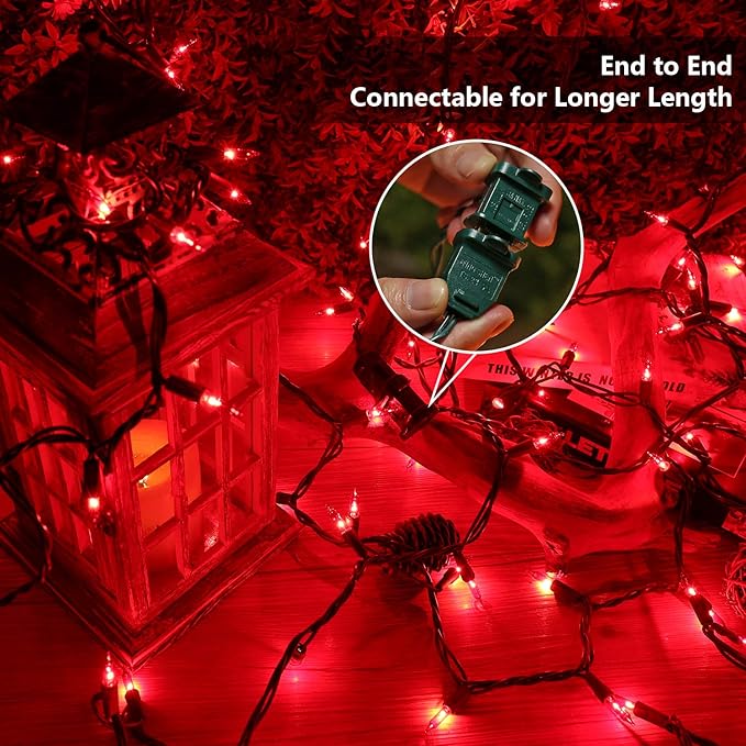 BrizLabs Red Christmas String Lights, 69.6ft 300 Count Christmas Lights, 120V UL Certified Connectable Incandescent Mini String Lights Indoor Outdoor for Xmas Tree Garden Patio Decor