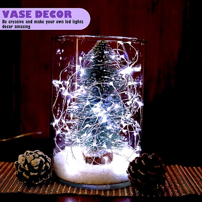 6 Pack Fairy Lights Battery Operated Mini String Lights with Timer 2PCS Remote 6.5ft 20LED Cool White Firefly Lights Waterproof Silver Wire Twinkle Lights DIY Mason Jar Wedding Party Christmas Decor