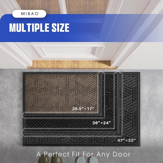 Mibao Front Door Mat Outside Entrance, Durable Outdoor Indoor Mat, Low Profile Heavy Duty Doormat, Non-Slip, Traps Dirt and Moisture, Easy Clean Patio Porch Entryway Mat, 29.5" x 17", Black