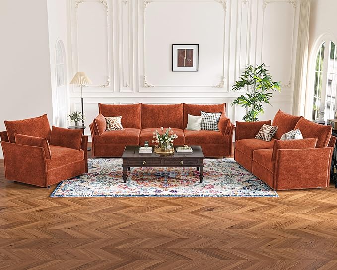 135.5" Oversized Modular Sectional Sofa, L Shaped Convertible Couch with Movable Ottoman, 5 Seat Corner Couches for Living Room Deep Seat Terracotta Orange Chenille