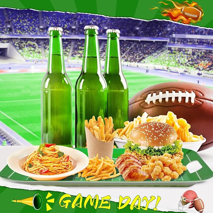 gisgfim 2Pcs Football Serving Trays 16.1 X 11.1 Inch Large Melamine Football Trays Platters with Handles Football Stadium Food Server Tray for Game Day Snacks 2025 Tailgate Birthday Party Decorations