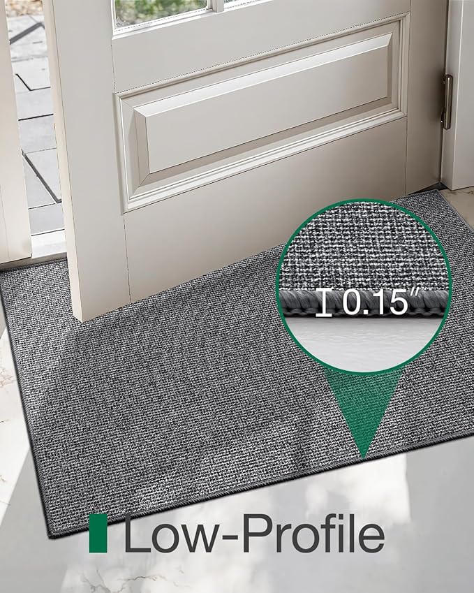 LUMI Indoor Door Mat 17"x30", Ultra Thin Low Profile Non-Slip Doormat for Home Entrance, Absorbent & Stain-Resistant Welcome Mats, Washable Entryway Mat for Front Door, Patio, Porch, Grey