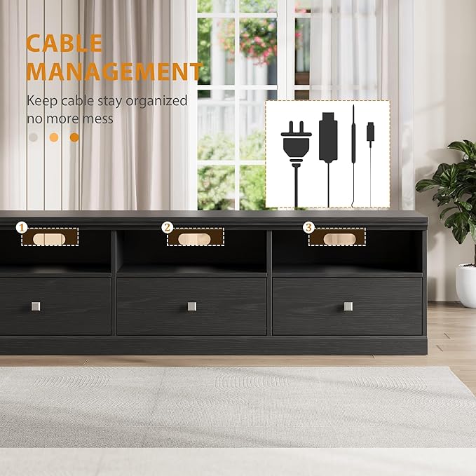 IDEALHOUSE 70in TV Stand for TVs up to 80", Mid Century Modern Entertainment Center with Storage Drawer and Open Shelves, TV Console Media Cabinet for Living Room, Bedroom, Black