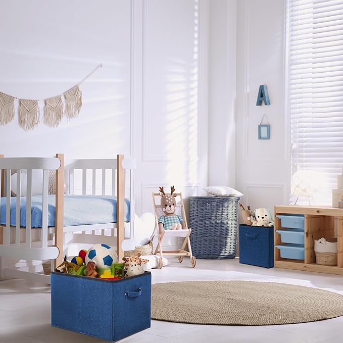 SIMPLE HOUSEWARE 15 x 13 Inch Collapsible Fabric Storage Bin with Handles, 2 Pack, Steel Blue