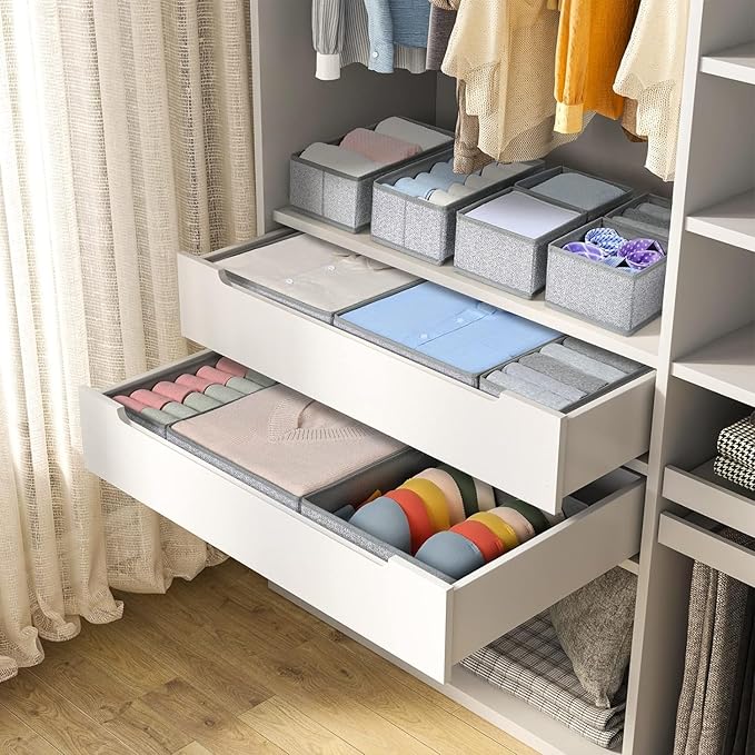 DIMJ Drawer Organizer Clothes 12 Pack - Foldable Baby Organizers and Storage & Dresser Organizer for Bedroom, Closet - Nursery Organization Dresser Dividers for underwear, Sock,Bra, Belt, Tie, Gray