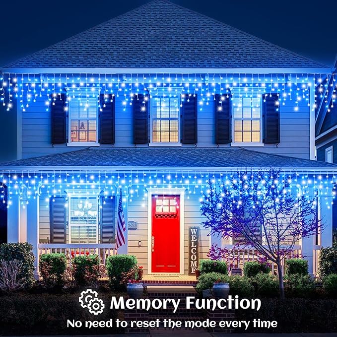 33ft Icicle Lights for Outside, Blue and White Christmas Lights Outdoor Indoor, 400 LED Twinkle String Light with 75 Drops Short Curtain Light for Thanksgiving Room Home Wall Bedroom Window Decoration