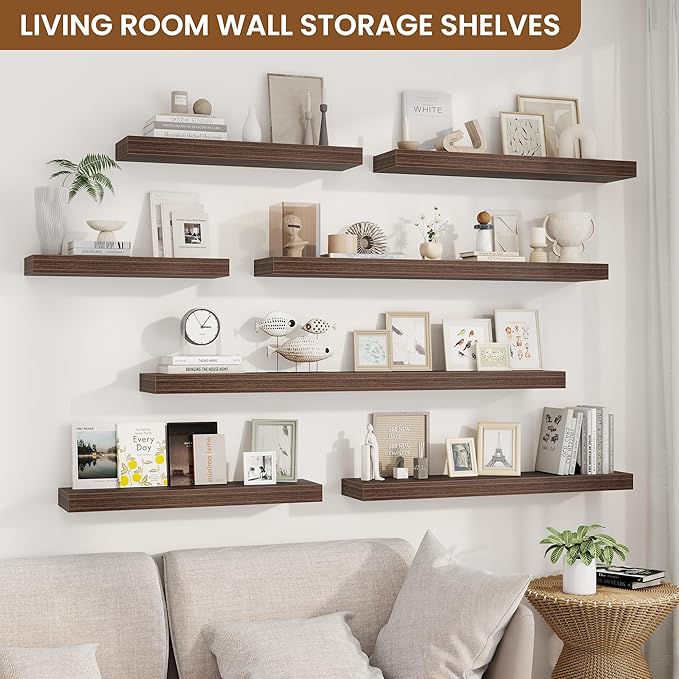 fuqing Floating Shelves for Wall, Bathroom Shelf Wall Mounted for Storage, Shelves with Invisible Bracket for Bedroom, Kitchen, Living Room, Farmhouse Small Book Shelf, 30 Inch Set of 2, Walnut