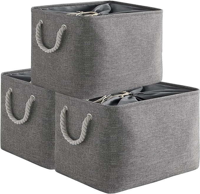 TheWarmHome Storage Basket for Organizing - 16x12x12 inch 3 Pack Fabric Storage Cubes, Cube Storage Bin for Shelves Closet Organizer Cloth Gift Toy (Grey)