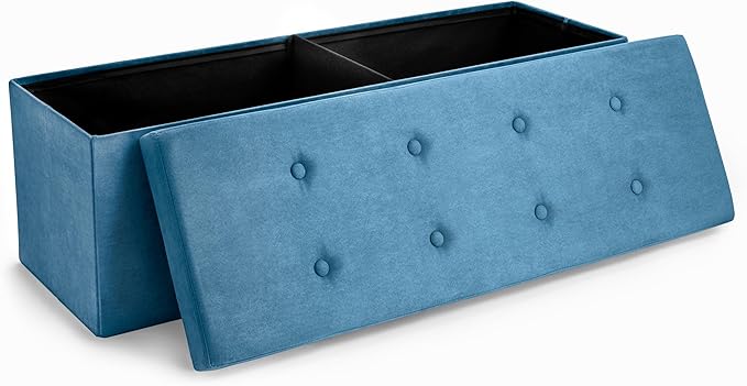 Sorbus Storage Ottoman Bench – Collapsible/Folding Bench Chest with Cover – Perfect Toy and Shoe Chest, Hope Chest, Pouffe Ottoman, Seat, Foot Rest, – Contemporary Faux Suede (Teal)