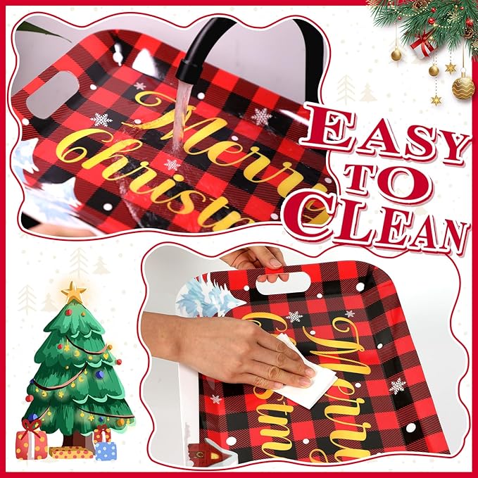 gisgfim 2PCS Christmas Serving Tray with Handles 16 X 11 Inch Large Melamine Platters Serving Dishes Rectangular Buffalo Plaid Xmas Tree Winter Holiday Food Trays for Snack Cookie Candy Dessert Plates