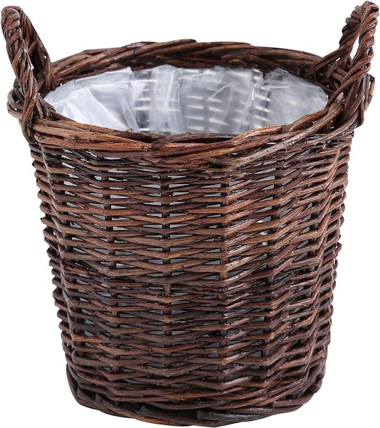 Handwoven Red Willow Planter Basket with Waterproof Liner – Natural Brown Decorative Flower Pot Holder for Indoor Use - Small Size (Inner Top Ø 7", Inner Height 5.9")