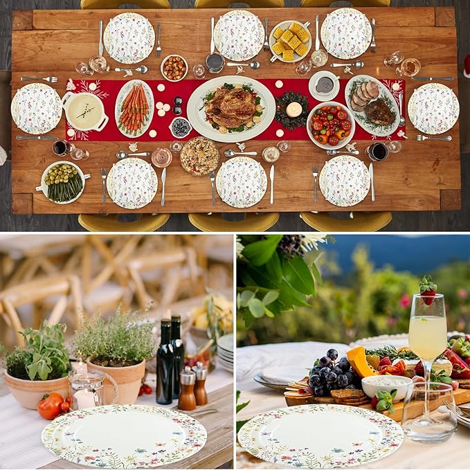 40 pcs Spring Wildflower Pary Paper Plates and Napkins Disposable Flower 9 inch 20 pcs Dessert Party Plates & 20 pcs Napkins Tableware for Fruit Cake Party Decorations