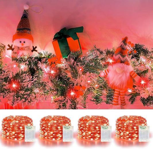 4 Pack 60LED Christmas Fairy Lights Battery Operated - 20FT Twinkle Lights with 2 Lighting Modes Indoor Outdoor, Waterproof Led Fairy String Lights for Bedroom, Wedding, Dorm, DIY Decor, Red