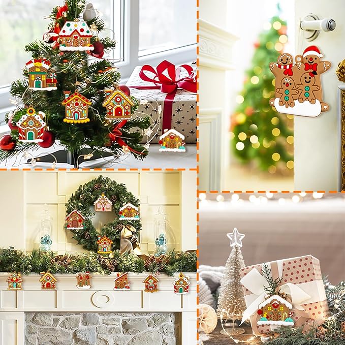 Gingerbread House Ornaments Christmas Tree Decoration - 24pcs Gingerbread House Christmas Decorations Hanging Ornaments for Holiday Xmas Tree Home Decor