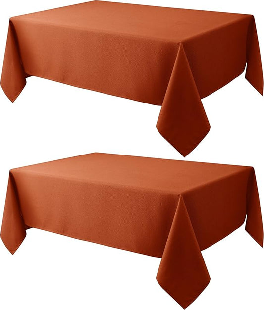Biscaynebay 2 Pack Fall Tablecloth Textured Fabric 60x84 Inch Rectangular, Rust Thanksgiving Autumn Harvest Water Resistant Fabric Tablecloths for Kitchen, Dining, Wedding, Parties Machine Washable