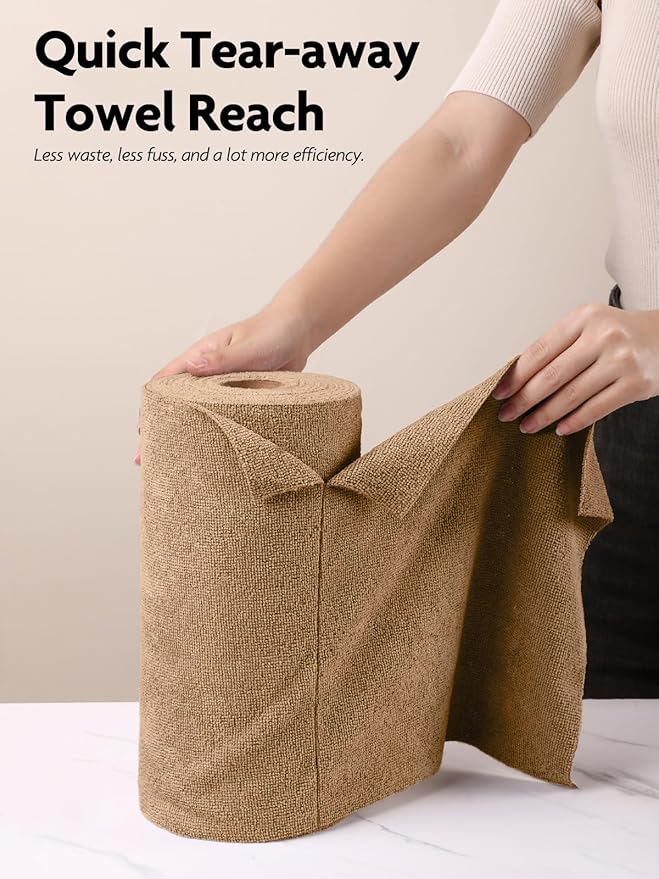 Fantasticlean Microfiber Cleaning Cloth Roll -60 Pack, Tear Away Microfiber Towels, 12" x 12", Reusable, Washable, Scratch Free, Ultra Absorbent Dish Rags for Car, Home, Garage or Shop (Beige & Tan)