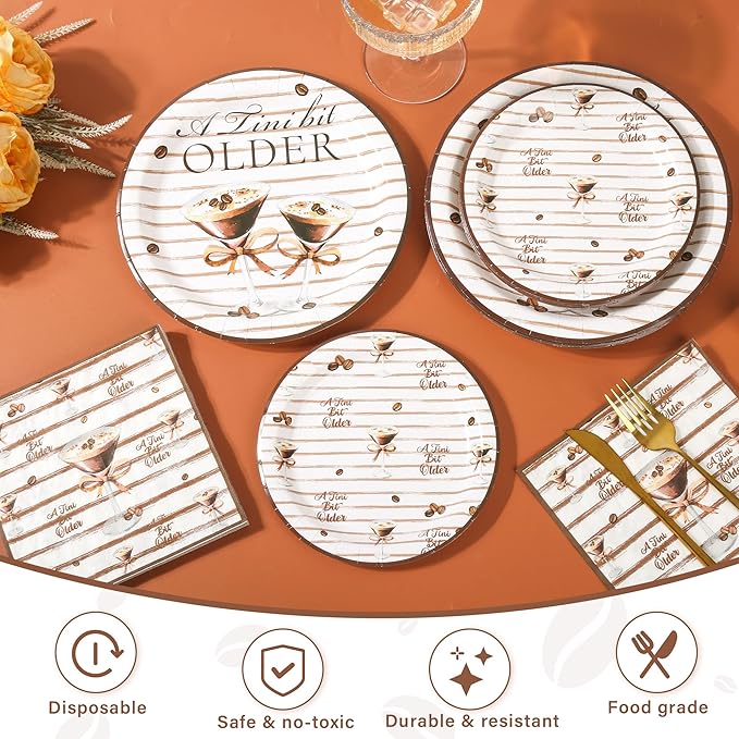 150Pcs Tini Bit Older Martini Decor Martini Plates Napkins A Tini Bit Older Plates Disposable Martini Party Dinner Dessert Plates for Espresso Birthday Bar Bachelorette Party,Serves 50