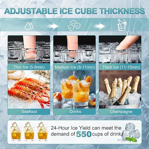 Commercial Ice Maker 260Lbs/24H, Ice Machine 72pcs Ice Cubes, Freestanding Ice Maker Machine with Water Line and Filter, 55Lbs Storage Ice Bin, Stainless Steel Undercounter Ice Maker for Home,Shop,Bar