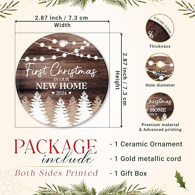 First Christmas in New Home Ornament 2024, Housewarming Gifts Ceramic Ornament, New Home Gift Ideas 2024 for Christmas, First Home Presents for Women, Couple