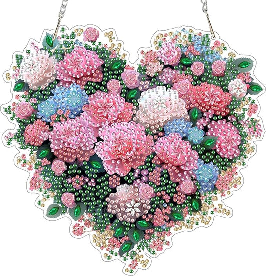 EOBROMD Diamond Hanging Art Kits for Adults, Heart Flower DIY Special Shaped Rhinestone Kits for Adults, Diamond Art Painting Suncatcher, Window Pendants Home Garden Wall Hanging Ornament