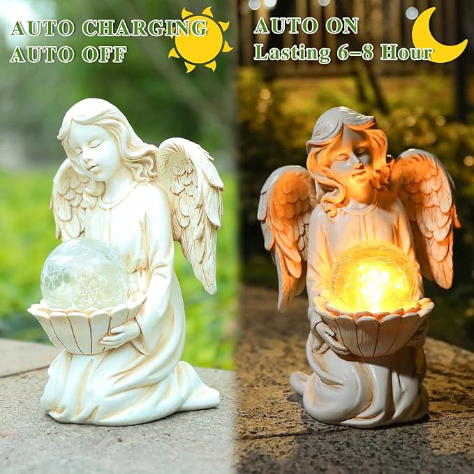 Angel Statue Outdoor Decor, Angel Gardening Gifts with Solar LED Lights