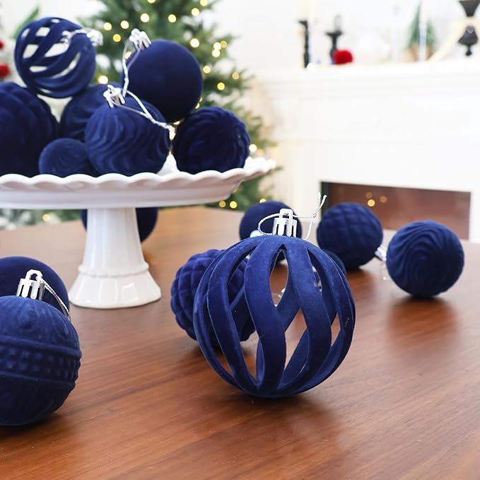 36pcs Velvet Christmas Ornaments, Flocked Christmas Balls Sets Assortment for Christmas Tree Holiday Decor