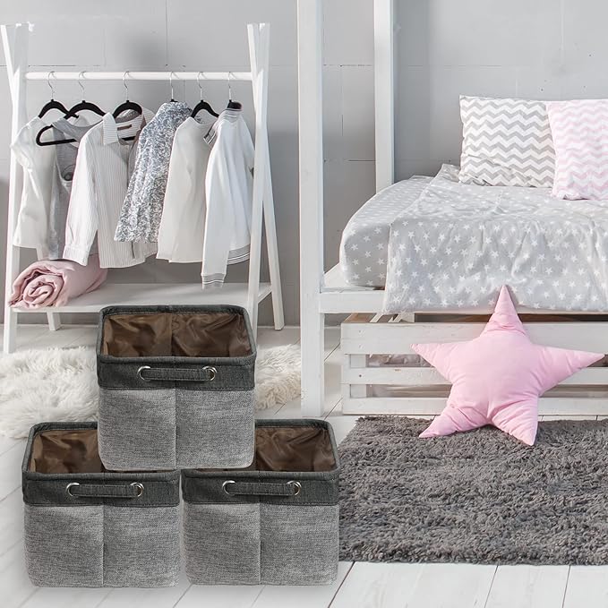 SIMPLE HOUSEWARE Large Fabric Storage Bin, 14.4" x 10" with Handles, 3-Pack, Foldable Organizer for Closet and Shelf, Dark Gray