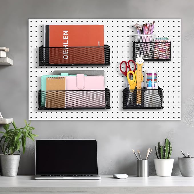 Tioncy 4 Pcs Magnetic Storage Bin Magnetic Locker Organizer for Pegboard Refrigerator Shelves Basket Container Wire Storage Holder for Kitchen Home Whiteboard(Black,10.6''l, 6.2''l)