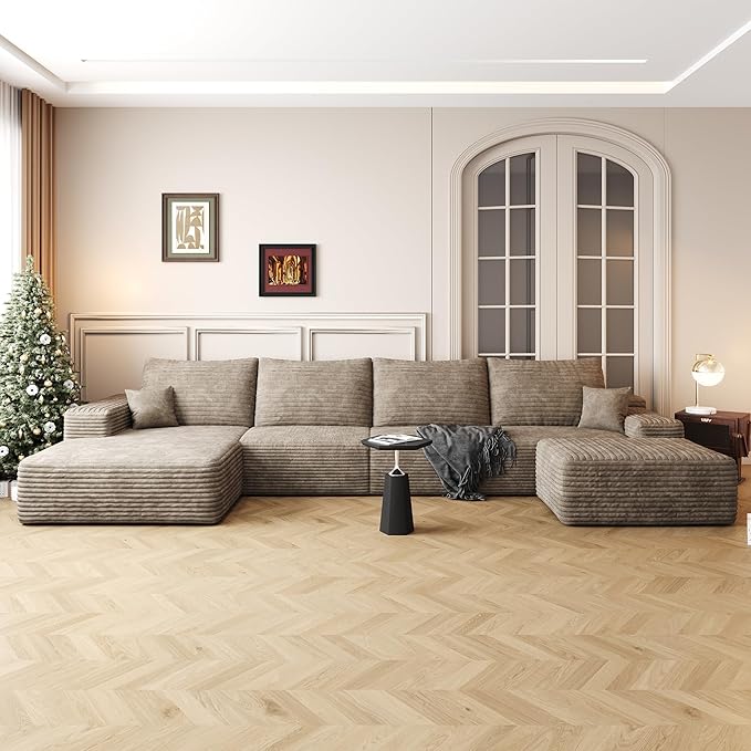 136" Sectional Couches for Living Room Modern Modular Sofa with L-Shape Couchs Upholstered Boneless Couch Deep Seat Sectional Couch with Chaise (Camel, Left Facing Chaise+3Seaters+Ottoman)