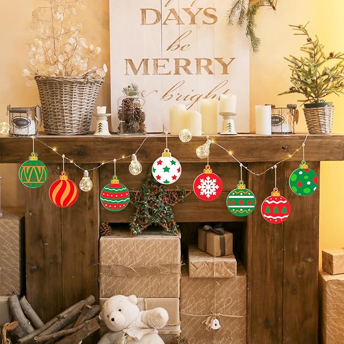 80PCS Wooden Christmas Ornaments to Paint, 8 Styles DIY Blank Unfinished Wood Christmas Ball Christmas Decoration Cutouts Ornament for Crafts Winter Hanging Decorations