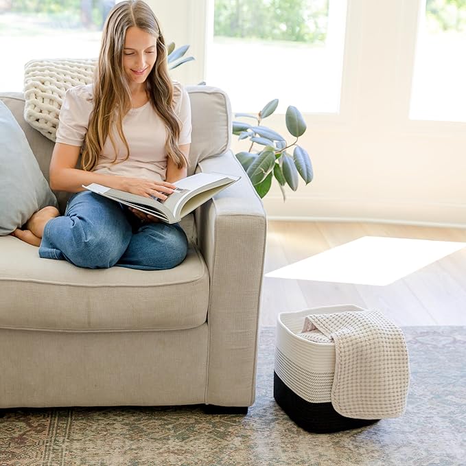 NaturalCozy Storage Cubes 11 Inch Cotton Rope Woven Baskets for Organizing, 3-Pack | Cube Storage Bin | Square Storage Baskets for Shelves Organizer, Classroom, Kids Toy Bins, Closet, Baby Nursery