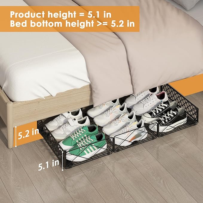 NADAMOO Large Under Bed Storage with Wheels, Low Profile Rolling Under Bed Storage Containers，Foldable Metal Under the Bed Organizer Bins for Bedroom，2 Packs