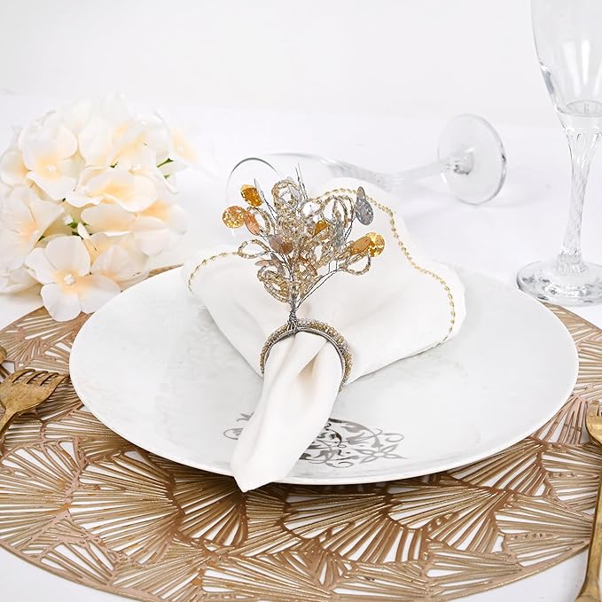 Glass Beaded Napkin Rings - 12-Pack Handmade Spring Floral Napkin Holder for Table Setting Weddings,Holiday Dinner,Birthday,Thanksgiving,Christmas,Farmhouse Décor (Multicolor) - ALPHA Living HOME