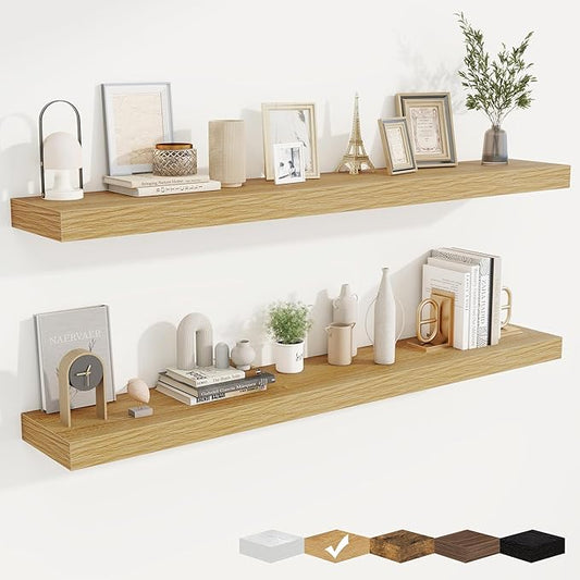fuqing Floating Shelves for Wall, Bathroom Shelf Wall Mounted for Storage, Shelves with Invisible Bracket for Bedroom, Kitchen, Living Room, Farmhouse Small Book Shelf, 55 Inch Set of 2, Oak