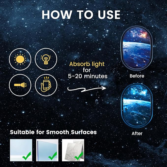 SNAIL GARDEN 4 Pcs Luminous Universe Galaxy Space Wall Stickers,Glow in The Dark Wall Decals,Self-Adhesion Space Themed Wall Decor,3D Ceiling Glow in The Dark Decorations(Blue Light)